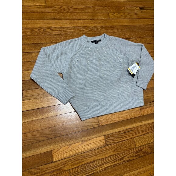 French Connection Womens Sweater Sz Medium Gray Embellished Pearls Acrylic NWT - Picture 3 of 7